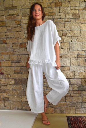 Frame Hopsack Frill Box Top White